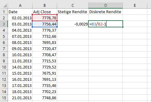 Stetige Rendite in Excel berechnen